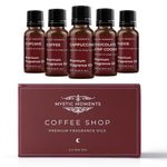 Mystic Moments | Coffee Shop Fragrance Oil Gift Starter Pack 5x10ml | Cappuccino, Chocolate chip Cookie, Coffee, Cupcake, Fudge | Perfect as a Gift