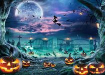 LYCGS 7X5ft Halloween Backdrop Full Moon Night Witch Bat Pumpkin Lantern Photography Backdrop Halloween Themed Party Background Kids Halloween Photo Banner X-149