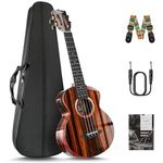 Caramel TEG91 Cuteway Ebony Glossy Tenor Acoustic & Electric Ukulele with Armrest | 26-inch Handmade Professional Ukelele Kit with Accessories