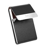 Waylipun Business Card Holders, Professional PU Leather Business Card Case, Slim Metal Pocket Card Holder with Magnetic Shut - Keep Business Cards in Immaculate Condition (Black)