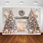 Avezano Christmas Backdrop White Fireplace Winter Christmas Photo Background Xmas Tree Family Kids Christmas Party Decorations Photo Booth Props (7x5ft)