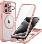 ESR for iPhone 15 Pro Max Case, Compatible with MagSafe, Full-Body Military-Grade Drop Proof Case for iPhone 15 Pro Max with Built-in 9H+ Tempered Glass Screen Protector, Clear Pink