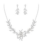 EVER FAITH Cubic Zirconia Bridal Jewelry Set for Wedding, Marquise CZ Teardrop Simulated Pearl Leaf Necklace Dangle Earrings Set