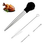 Turkey Baster Syringe for Cooking, Large Stainless Steel Meat Injector, with Cleaning Brush and 2 Marinade Needles (Black)