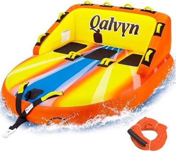 Qalvyn 1-3 Person Inflatable Towable Tubes for Boating – Heavy-Duty Nylon Cover, EVA Foam Pads, Dual Tow Points for Easy Pulling, Patented Speed Valve for Quick Setup