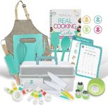 Tovla Jr. Kids Real Cooking and Baking Gift Set with Cookbook and Storage Case- Montessori Complete Cooking Supplies for the Junior Chef - Set for Girls & Boys - Utensils and Kid Safe Knives.