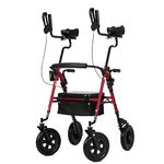 ELENKER All-Terrain Upright Rollator Walker, Stand Up Rolling Walker with 10’’Big PU Wheels and Adjustable Padded Armrests for Seniors from 4’8”to 6'4”, Red