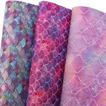 BULKYTREE Birthday Wrapping Paper with Cut Lines for Girls Boys Kids Women Men - 3 Large Sheets Galaxy Mermaid Scale Scallop Gift Wrap for Graduation Anniversaries - 27 Inch X 39.4 Inch Per Sheet