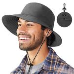 GUSTAVE Polyester Sun Hat For Man Women Lightweight Bucket Hat Folding Pocket Wide Brim Bucket With Windproof Chin Strap Waterproof Bucket Hat For Hiking, Fishing, Camping, Grey, Free Size