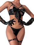 Lilosy Sexy Underwire Floral Lace Sheer Lingerie Set for Women See Through Bra and Panty 2 Piece, Knot Front Black, Medium