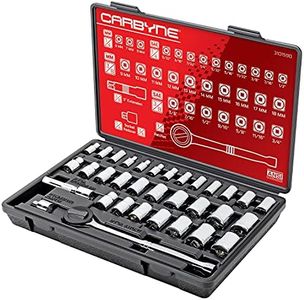 CARBYNE 1/4" & 3/8" Drive Socket & Ratchet Set - 34 Piece | SAE & Metric. Includes Metric 6 to 18mm, SAE 5/32" to 3/4". 6 & 12 Point. Cr-V Steel • From a Family-Run Tool Company Based in the U.S.A.