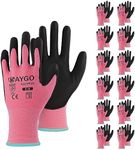 KAYGO Safety Work Gloves PU Coated-12 Pairs, KG11P Seamless Knit Glove with Polyurethane Coated Smooth Grip on Palm & Fingers, for Men and Women, Ideal for General Duty Work,Pink,Medium