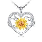 Distance Sunflower Necklace for Women S925 Sterling Silver Heart Necklace Jewelry,You are My Sunshine Pendant Necklaces Jewelry Gifts for Women Mom Wife, Sterling Silver, Cubic Zirconia