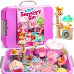 JOVA Klever Kits Cute Pet Sensory Bin for Toddlers with Glow in The Dark Stones, Sandbox with Lid Dual-Color Sand, Preschool Learning Activities Gifts for Boys Girls Age 3+