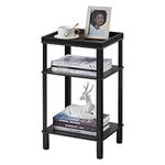 ZEXVIDA Side Table for Small Spaces,3 Tier End Table with Metal Tabletop Tray Storage Shelf, Small Narrow Thin End Table Bedside Table,Nightstand for Hallway,Living Room, Bedroom, Office,Black