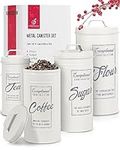 noonberry Canister Sets for Kitchen Counter, Vintage Farmhouse Canisters, Set of 4 Airtight Coffee Tea Flour Sugar Canisters Sets for the Kitchen Countertop, Kitchen Canisters