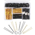Dadabig 320 PCS Hair Pins Kit, 100 Pieces Bobby Pins and 100 Pieces U Hair Pins and 120 Pieces Rubber Hair Bands with Clear Storage Box for Girls Women, Gold and Black