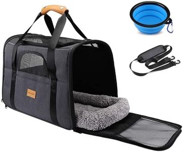 Morpilot Cat Carrier - Airline Approved, Top Opening Portable Dog Bag with Breathable Mesh/Removable Mat, Adjustable Shoulder Strap & Bowl, Foldable Travel Cage, L, Grey (Max 9kg)