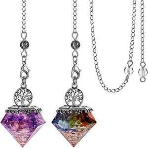Hicarer 2 Pieces 7 Chakra Crystal Pendulum for Divination Natural Crystal Amethyst Pendulum Dowsing Pendulum Crystal for Divination, Protection, Meditation, Wicca