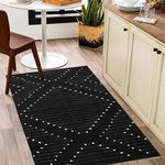 LIVEBOX Boho Black Rug for Kitchen,3' x 5' Washable Area Rug for Entryway,Moroccan Cotton Throw Rugs Morden Indoor Carpet Door Mat for Bedroom Laundry Room Hallway