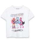 Monster High Girls T-Shirt | Kids My Boo Crew Short Sleeve Graphic Tee in White | Draculaura Frankie Stein Clawdeen Wolf TV Show Apparel Top | Fashion Cartoon Series Merchandise Gift