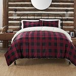 Serta Hypoallergenic 3 Piece Bedding Comforter Set, Polyester, Red/Plaid, King