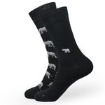 BALENZIA Men's WWF Crew Socks | 2-Pack | Rhino Design | Free Size | Navy Cotton Socks (Black)