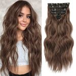 NAYOO Clip in Hair Extensions for Women 20 Inch Long Wavy curly Chestnut Brown Hair Extension Full Head Synthetic Hair Extension Hairpieces (6PCS, Chestnut Brown)