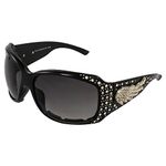 Rodeo Queen Angel Padded Motorcycle Bling Sunglasses for Women Black Frame w/Bling Rhinestones & Smoke Gradient Lens, Black-smoke, Adult