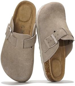 Project Cloud Genuine Leather Footbed Clogs for Women - Memory Foam Arch Support Slippers for Women - Trendy Slip-ons Women's Mules & Clogs Sandals (Benton, DGREYSUEDE, 5.5)