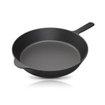 Cooklife 12 Inch Smooth Cast Iron Skillet with Wooden Spatula - Dishwasher & Oven Safe Pre-Seasoned Cast Iron Pan - Safe Cast Iron Frying Pan for Indoor & Outdoor Use