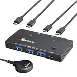 USB 3.2 Switch 2 Computers USB C, 10Gbps USB Switcher Selector for PC Laptop Keyboard Mouse Webcam USB-microphone, with 2 USB C-C cables