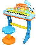 Electronic 37-Key Toy Piano Keyboard for Kids with Real Working Microphone, Colorful Lights and Stool