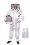 USKEEPERS 3 Layer Bee Suit, Apiarist Ultra Ventilated Beekeeping Suit for Men & Women, Beekeepers Suit with Bee Gloves & 2 Beekeeping Veils (White M)