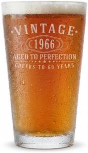 Spotted Dog Company Vintage 1966 Etched 16oz Pint Glass – Happy 60th Birthday Gifts for Men Women, Cheers to Turning 60 Year Old Man Decoration Decor, Anniversary Bday Party Favors Supplies, 1.0