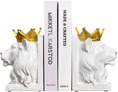 Kakizzy Decorative Lion Bookends - Modern Animal Book Stoppers for Heavy Books - White Lion Figurines