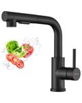 Matt Black Kitchen Taps with Pull Out Spray, DAYONE Stainless Steel Kitchen Sink Taps Bar Taps, 2 Spray Functions Kitchen Mixer Tap with Pull Down Sprayer, 360° Swivel Single Lever Kitchen Faucet