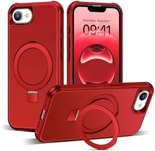 SKYLMW Compatible with iPhone 16E Case with Invisible Magnetic O-Ring Stand Military-Grade Case for iPhone 16E 6.1" 2025 [Compatible with Mag-Safe][Great Grip Feeling], Red