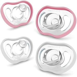 Nanobebe Active Baby Pacifiers 4-36 Months - Orthodontic, Lightweight and Vented, Curves Comfortably with Face Contour, 100% Silicone - BPA Free, Perfect Baby Registry Gift 4pk, White/Pink