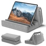 KDD Tablet Pillow Holder for Lap, Pillow Soft Pad for Bed and Desk Tablet Stand Dock with Pocket & Stylus Mount Compatible iPad Pro 12.9,10.5, 11, Air Mini Galaxy Tab, E-Reader, Books-Grey