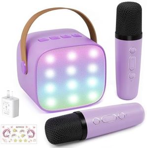 iXTRA Kids Karaoke Machine for Girls,Portable Karaoke Speaker with Bluetooth Wireless Microphone for Adults, Mini Karaoke Microphone Birthday Gifts for Girls Age 4 5 6 7 8+ Years Old-Purple 2 Mic