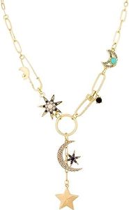 Sacina Boho Gold-Tone Moon and Star Necklace, Star Necklace, Moon Necklace for Women, Boho Necklace, Gold-tone Charm Necklace, Christmas Jewelry Gift For Women