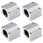 HiPicco Linear Motion Ball Bearing Slide Block, SCS12UU 12mm Pillow Block Closed Linear Bearing Aluminum Bushing Linear Rail Support Guide Shaft Bearing for CNC 3D Printer Parts 4 Pack