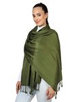 World of Shawls Pashmina Style All Seasons Handcrafted Wrap Shawl Stole Scarf (Olive Green)