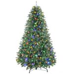 SHareconn 6FT Pre-Lit Artificial Christmas Tree with 330 Warm White & Multicolor LED Lights, 8 Light Modes, Xmas Tree with 1018 PE & PVC Branch Tips, Metal Stand, Easy Assembly and Foldable