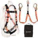 WELKFORDER 3D-Rings Industrial Fall Protection Safety Harness Kit With Double Leg 6-Foot Shock Absorber Stretch Lanyard ANSI Compliant Personal Fall Arrest System(PFAS)