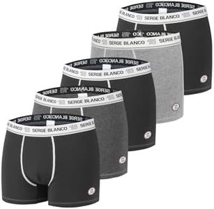 Serge Blanco Caleçon Homme Coton, Boxer Homme, Hypoallergénique, Confortable (Lot de 5), Noir, Gris, Taille XL