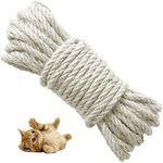 Hemp Rope, 6mm (20 M/ 66 Feet) Thick Scratch Post Rope Strong Natural Jute Rope, Sisal Rope for Cat Scratcher/Garden Bundling, Repair Cat Tree (White)