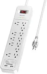 Power Bar Surge Protector, Huntkey Power Strip with 12 Outlets, 2 USB Charging Ports, 6 Feet Heavy Duty Extension Cord, Widely-Spaced Outlets for Home Office Dorm Room, 2390 Joules, White