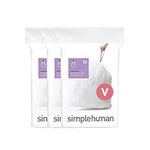 simplehuman Code V Custom Fit Drawstring Trash Bags, 16-18 Liter / 4.2-4.8 Gallon, White, 60 Count